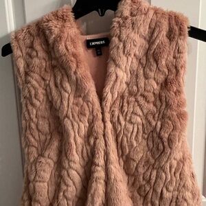 Y2K Express women’s  festival faux fur tan brown hooded vest XS